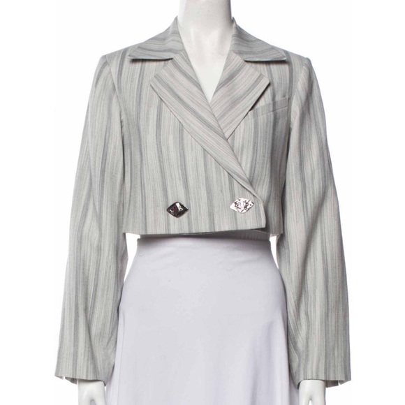 GANNI Cropped Striped Grey Blazer - Picture 3 of 9